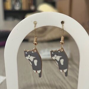 Gray and White Cat Dangle Earrings